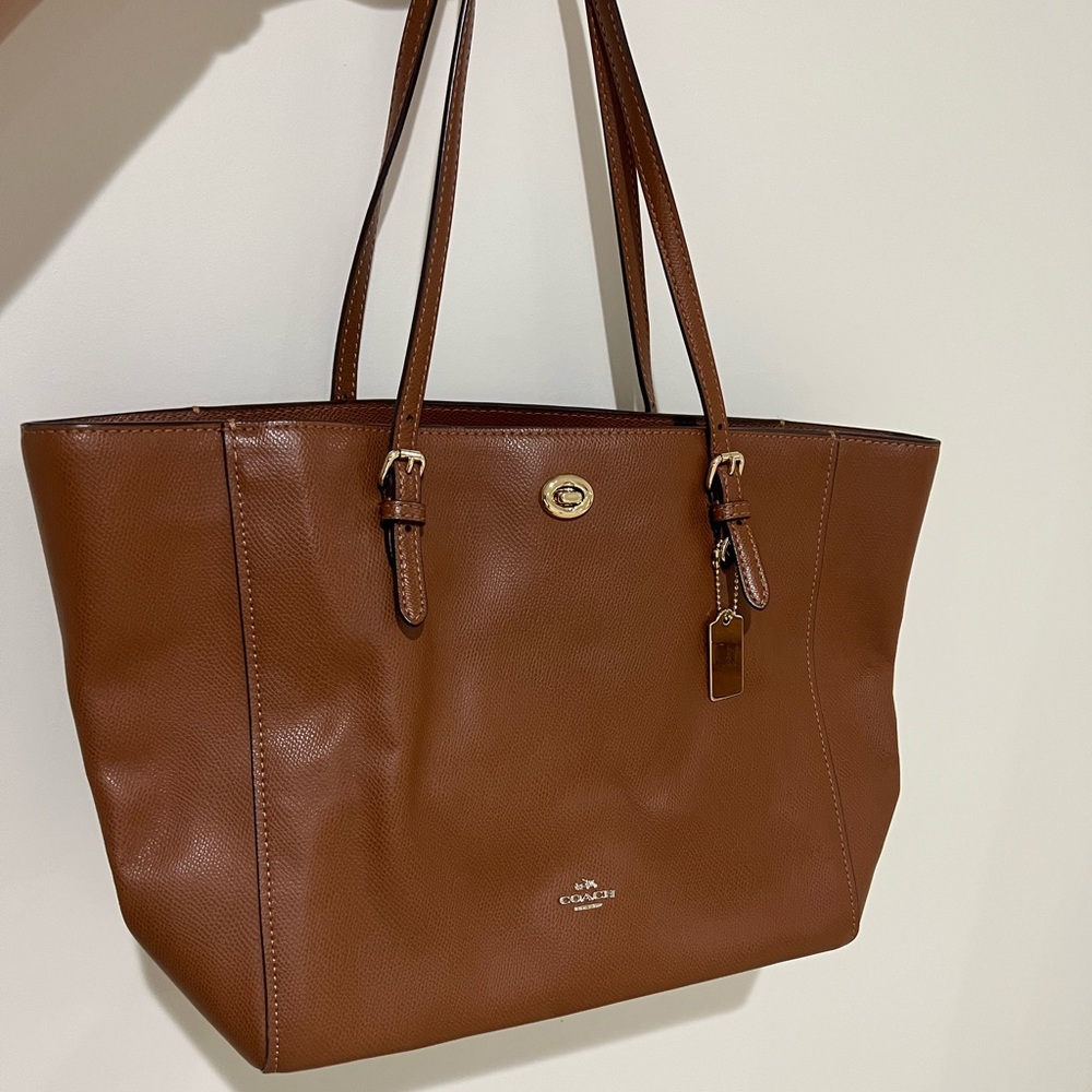 COACH Brown Pebbled Turnlock Tote